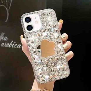 For iPhone 11 Mirror Handmade Bling Rhinestone PC Phone Case(Silver Gray Flower)