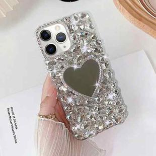 For iPhone 11 Pro Mirror Handmade Bling Rhinestone PC Phone Case(Silver Gray Love)