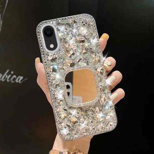 For iPhone XR Mirror Handmade Bling Rhinestone PC Phone Case(Silver Gray Square)