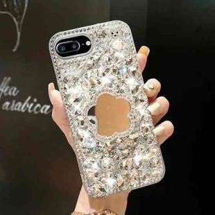 For iPhone 7 Plus / 8 Plus Mirror Handmade Bling Rhinestone PC Phone Case(Silver Gray Flower)