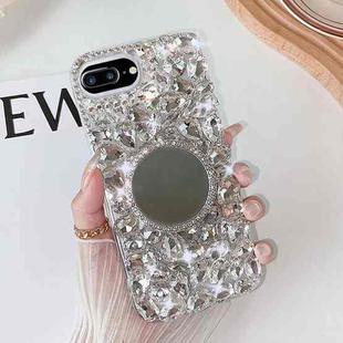 For iPhone 7 Plus / 8 Plus Mirror Handmade Bling Rhinestone PC Phone Case(Silver Gray Round)