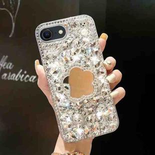 For iPhone SE 2022 / 7 / 8  Mirror Handmade Bling Rhinestone PC Phone Case(Silver Gray Flower)