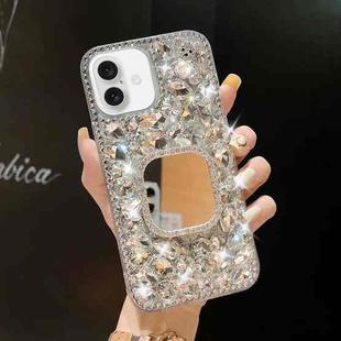 For iPhone 16 Mirror Handmade Bling Rhinestone PC Phone Case(Silver Gray Square)