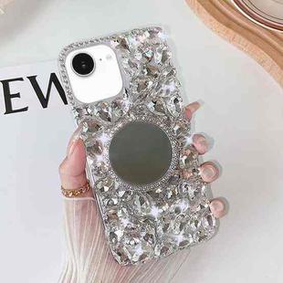 For iPhone 16e Mirror Handmade Bling Rhinestone PC Phone Case(Silver Gray Round)