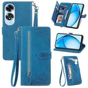 For OPPO A60 Embossed Flower Zipper Leather Phone Case(Blue)