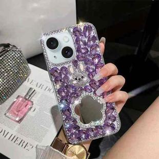 For iPhone 15 Plus Diamond Mirror Bunny Handmade PC Phone Case(Purple Flower Mirror)