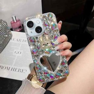 For iPhone 15 Plus Diamond Mirror Bunny Handmade PC Phone Case(Colorful Love Mirror)