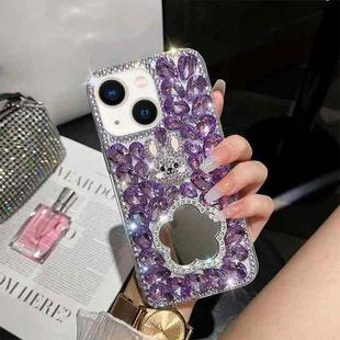 For iPhone 14 Diamond Mirror Bunny Handmade PC Phone Case(Purple Flower Mirror)