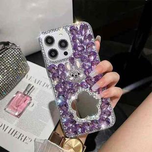 For iPhone 14 Pro Max Diamond Mirror Bunny Handmade PC Phone Case(Purple Flower Mirror)