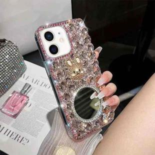 For iPhone 12 mini Diamond Mirror Bunny Handmade PC Phone Case(Pink Round Mirror)