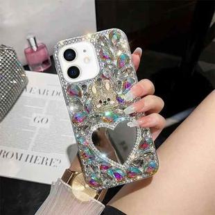 For iPhone 12 mini Diamond Mirror Bunny Handmade PC Phone Case(Colorful Love Mirror)