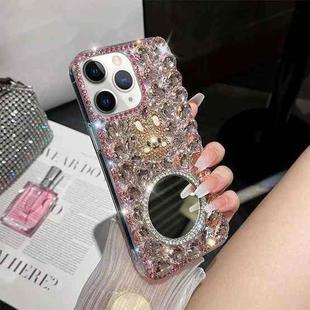 For iPhone 11 Pro Max Diamond Mirror Bunny Handmade PC Phone Case(Pink Round Mirror)