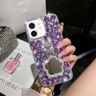 For iPhone 11 Diamond Mirror Bunny Handmade PC Phone Case(Purple Flower Mirror)