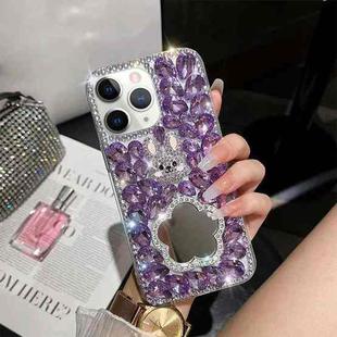 For iPhone 11 Pro Diamond Mirror Bunny Handmade PC Phone Case(Purple Flower Mirror)