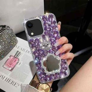 For iPhone XR Diamond Mirror Bunny Handmade PC Phone Case(Purple Flower Mirror)