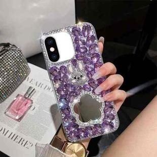 For iPhone XS Max Diamond Mirror Bunny Handmade PC Phone Case(Purple Flower Mirror)