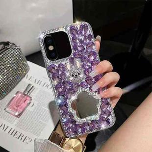 For iPhone X / XS Diamond Mirror Bunny Handmade PC Phone Case(Purple Flower Mirror)