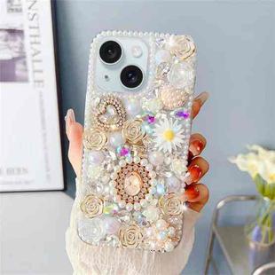 For iPhone 15 Plus Diamond Inlaid Rose PC Phone Case(White)