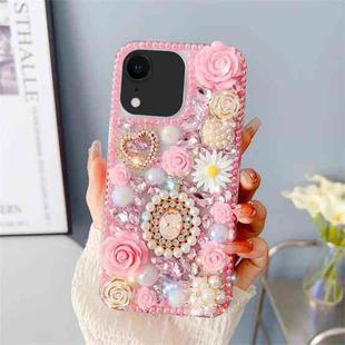 For iPhone XR Diamond Inlaid Rose PC Phone Case(Pink)