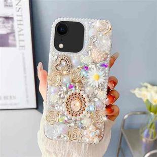 For iPhone XR Diamond Inlaid Rose PC Phone Case(White)