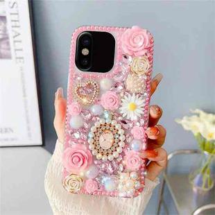 For iPhone X / XS Diamond Inlaid Rose PC Phone Case(Pink)