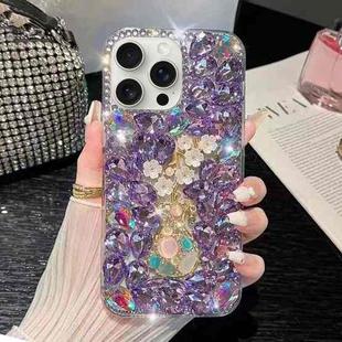 For iPhone 15 Pro Plum Blossom Handmade Diamond Inlay PC Phone Case(Purple)