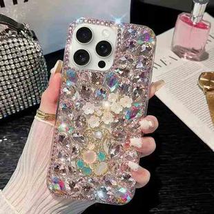 For iPhone 14 Pro Max Plum Blossom Handmade Diamond Inlay PC Phone Case(Pink)