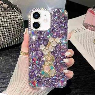 For iPhone 12 Plum Blossom Handmade Diamond Inlay PC Phone Case(Purple)