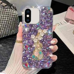 For iPhone X / XS Plum Blossom Handmade Diamond Inlay PC Phone Case(Purple)