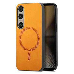 For Sony Xperia 5 V Retro Magsafe Magnetic PU Back Cover Phone Case(Yellow)