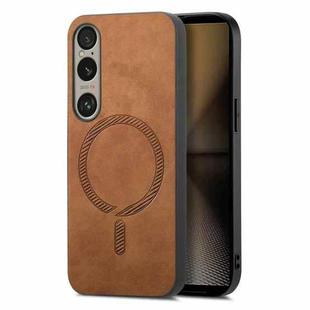 For Sony Xperia 5 V Retro Magsafe Magnetic PU Back Cover Phone Case(Brown)