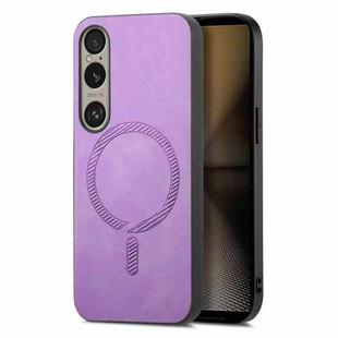 For Sony Xperia 1 V Retro Magsafe Magnetic PU Back Cover Phone Case(Purple)