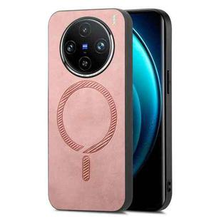 For vivo X100 Pro 5G Retro Magsafe Magnetic PU Back Cover Phone Case(Pink)