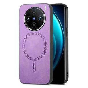 For vivo X100 Pro 5G Retro Magsafe Magnetic PU Back Cover Phone Case(Purple)