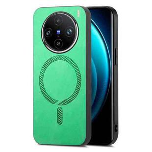 For vivo X100 Pro 5G Retro Magsafe Magnetic PU Back Cover Phone Case(Green)