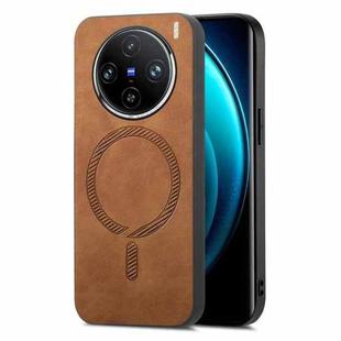 For vivo X100 5G Retro Magsafe Magnetic PU Back Cover Phone Case(Brown)