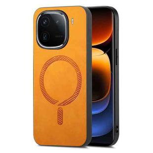 For vivo iQOO 12 Pro 5G Retro Magsafe Magnetic PU Back Cover Phone Case(Yellow)