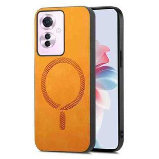 For OPPO Reno11 F Retro Magsafe Magnetic PU Back Cover Phone Case(Yellow)