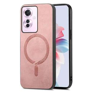 For OPPO Reno11 F Retro Magsafe Magnetic PU Back Cover Phone Case(Pink)