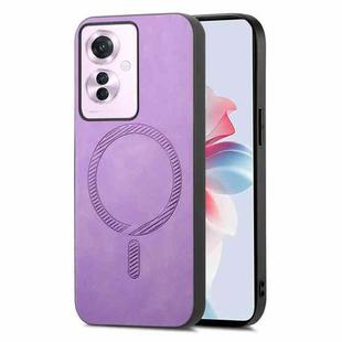 For OPPO Reno11 F Retro Magsafe Magnetic PU Back Cover Phone Case(Purple)