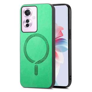 For OPPO Reno11 F Retro Magsafe Magnetic PU Back Cover Phone Case(Green)