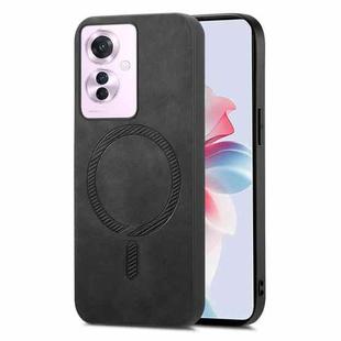 For OPPO Reno11 F Retro Magsafe Magnetic PU Back Cover Phone Case(Black)