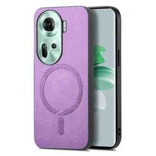 For OPPO Reno11 Global Retro Magsafe Magnetic PU Back Cover Phone Case(Purple)