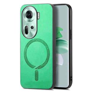 For OPPO Reno11 Global Retro Magsafe Magnetic PU Back Cover Phone Case(Green)