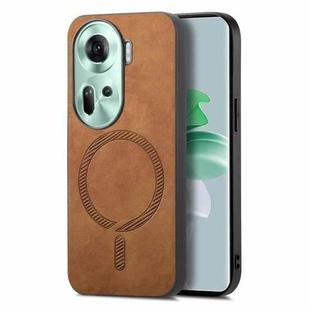 For OPPO Reno11 Global Retro Magsafe Magnetic PU Back Cover Phone Case(Brown)