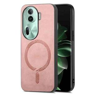 For OPPO Reno11 Pro 5G Global Retro Magsafe Magnetic PU Back Cover Phone Case(Pink)