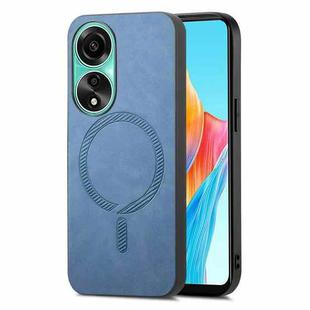 For OPPO A78 4G Retro Magsafe Magnetic PU Back Cover Phone Case(Blue)