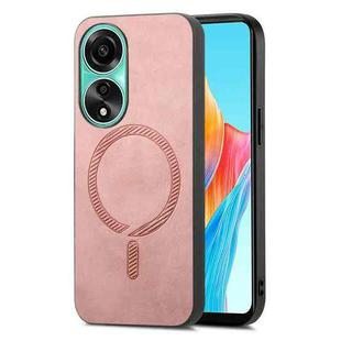 For OPPO A78 4G Retro Magsafe Magnetic PU Back Cover Phone Case(Pink)