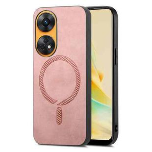 For OPPO Reno8 T / A1 Pro Retro Magsafe Magnetic PU Back Cover Phone Case(Pink)