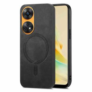 For OPPO Reno8 T / A1 Pro Retro Magsafe Magnetic PU Back Cover Phone Case(Black)